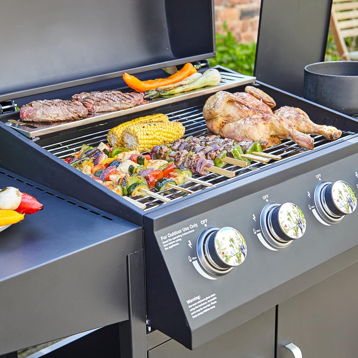 Zalorin Gas BBQ Grill 4 + 1 Burner Side Stainless Steel Garden Barbecue Outdoor Comes with Cover & Gas Regulator