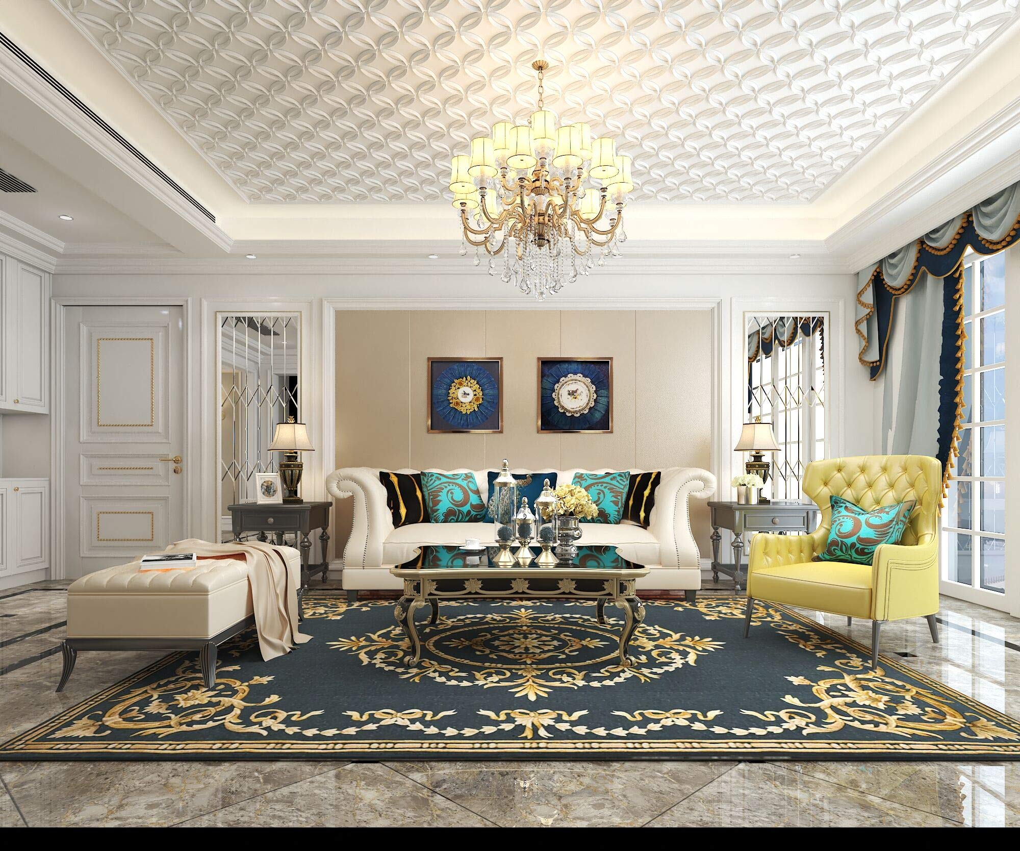 Zalorin PVC 3D Wall Panel Interlocked Circles in Matt White Cover 32 Sq.ft, for Interior Ceiling and Wall Decor for Residential or Commerical