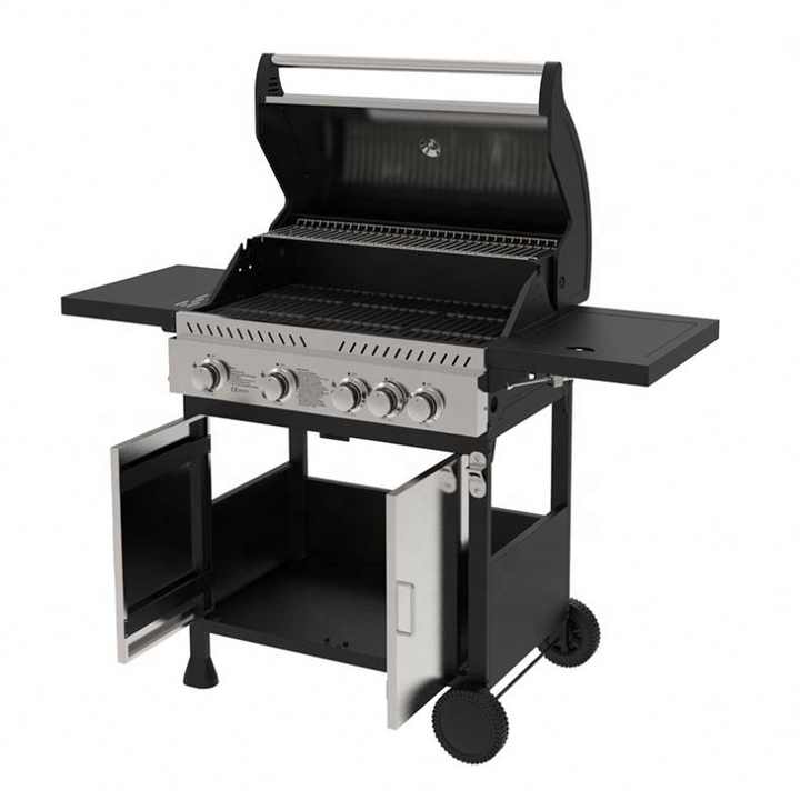 Zalorin 5-Burner Propane Gas BBQ Grill with Lid – Outdoor Gas Grill with Cast Iron Cooking Grates, Built-in Thermometer, for Patio & Backyard Cooking