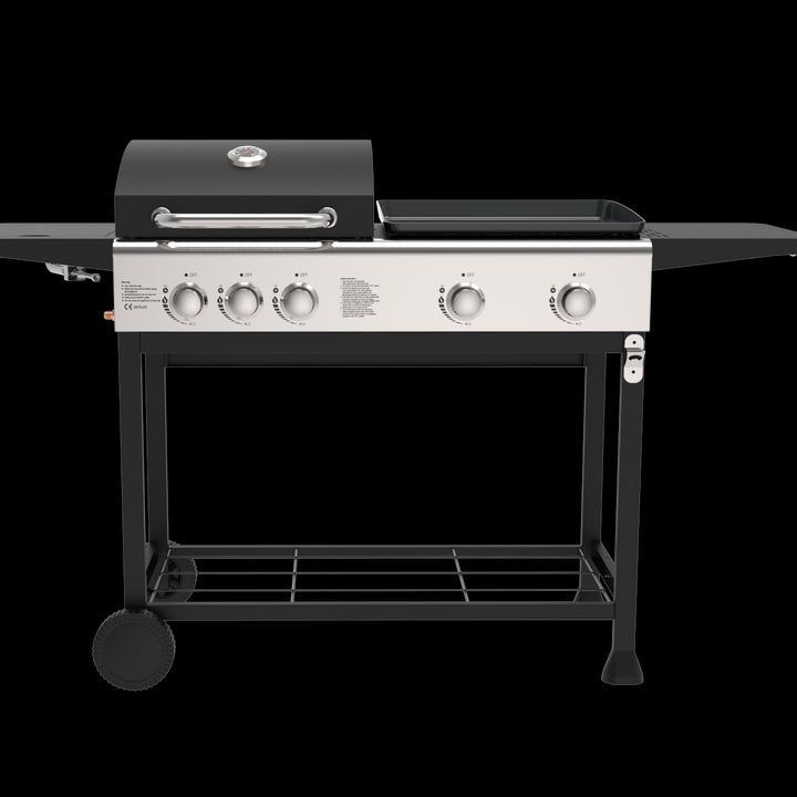 Zalorin Portable Stainless Steel Indoor Gas Grill Oven – 5-Burner Built-in Rotisserie BBQ Cooker for Home Kitchen Use,Metal Grill Appliance