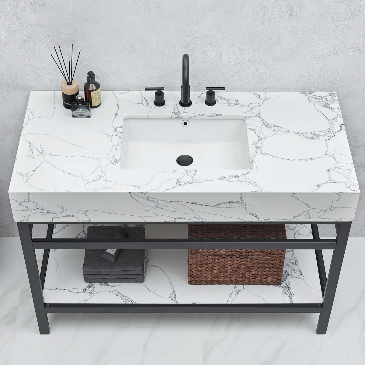 Zalorin 48" Free Standing Single Basin Vanity Set with Cabinet and Stone Composite Vanity Top