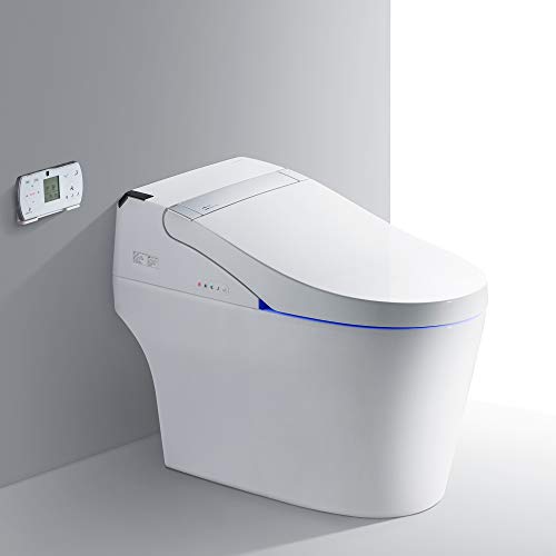 Zalorin B0960S Auto Flush, Auto Open & Auto Close, 1.28 GPF Single Flush Toilet with Intelligent Smart Bidet Seat and Wireless Remote Control, Chair Height