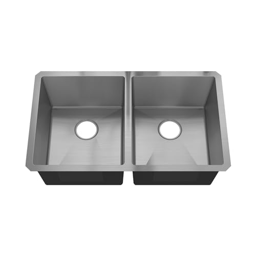 Zalorin 32" x 19" x 10" Undermount Double Bowl Kitchen Sink with 16 Gauge 304 Stainless Steel Satin Finish HU3219D-S-16G (Sink Only)