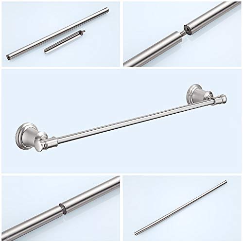 Zalorin  3-Piece Bathroom Accessories Set Wall Mounted,Toilet Paper Holder,Towel Ring, Adjustable Towel Bar(18’’-24’’),Zinc Alloy,Brushed Nickel