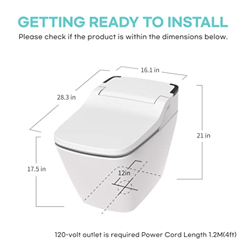 Zalorin Smart Bidet Toilet, One Piece Integrated Toilet with bidet built-in, Auto Open/Close Lid, Auto Dual Flush, LED Light, Heated Seat, Made in Korea - Elongated