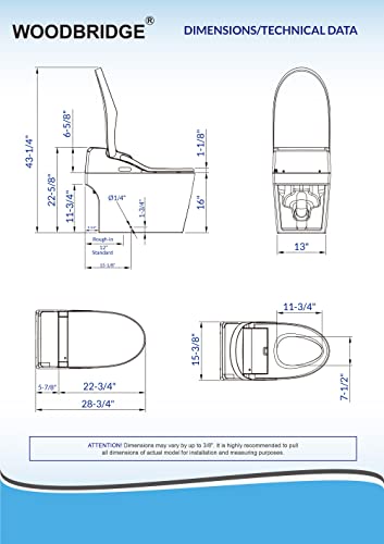 Zalorin B0960S Auto Flush, Auto Open & Auto Close, 1.28 GPF Single Flush Toilet with Intelligent Smart Bidet Seat and Wireless Remote Control, Chair Height