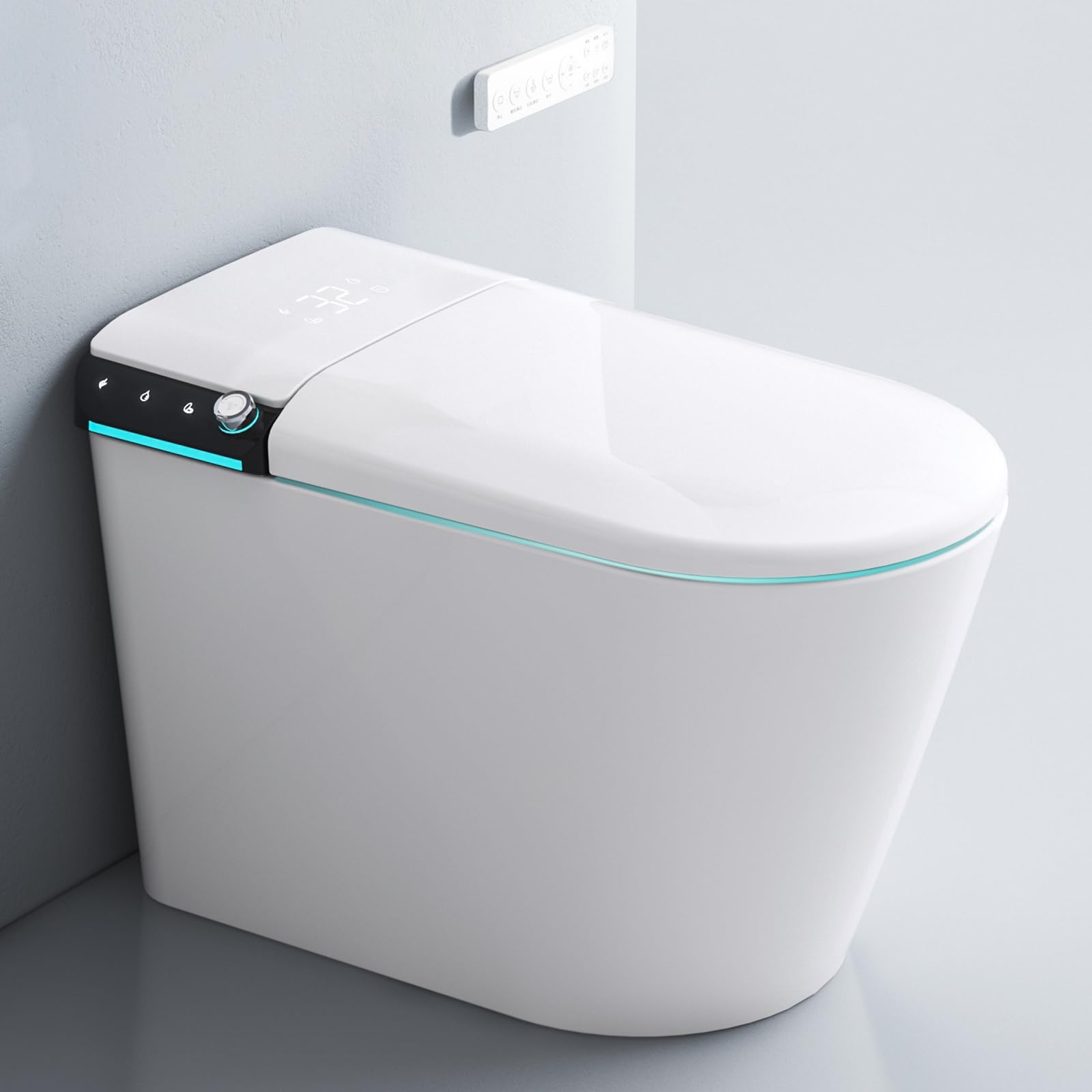 Zalorin Toilet with Auto Open/Close Lid, Bidet Toilet Pump-assisted, Blackout Flush, Heated Seat, Dual Auto Flush, Warm Water, Foot Sensor Operation, Tankless Elongated Toilets with LED Display