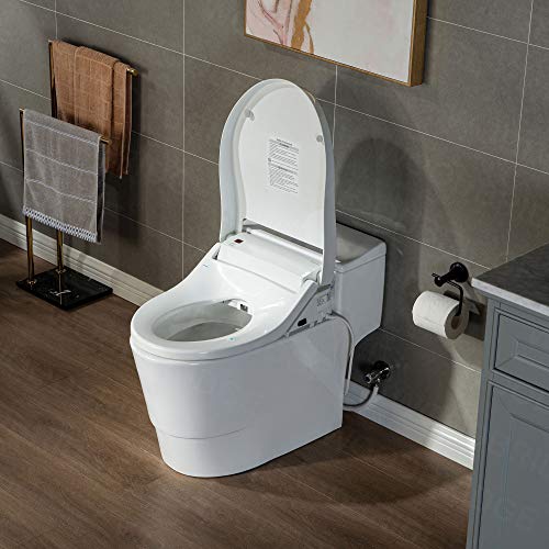 Zalorin   White Luxury, Elongated One Piece Advanced Bidet, Smart Toilet Seat with Temperature Controlled Wash Functions and Air Dryer T-0737