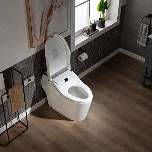 Zalorin B0960S Auto Flush, Auto Open & Auto Close, 1.28 GPF Single Flush Toilet with Intelligent Smart Bidet Seat and Wireless Remote Control, Chair Height