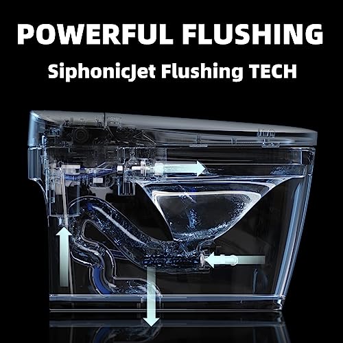 Zalorin Smart Toilet with bidet function, One-piece Toilet with Auto-Flush, Warm Water, Air Drying Function, Heated Seat, LED Nightlight, Includes Remote Control …