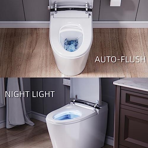 Zalorin Smart Toilet with Bidet Built In, One-piece Bidet Toilet with Auto-Flush, Warm Water, Air Drying Function, Heated Seat, Bathrooms Modern Elongated Toilet with LED Display