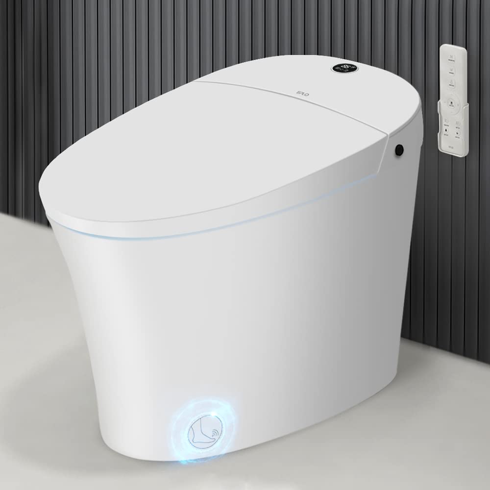 Zalorin Smart Toilet,One Piece Bidet Toilet for Bathrooms,Modern Elongated Toilet with Warm Water,Dual Auto Flush,Foot Sensor Operation,Heated Bidet Seat,Electric Tankless Toilets with LED Display E16