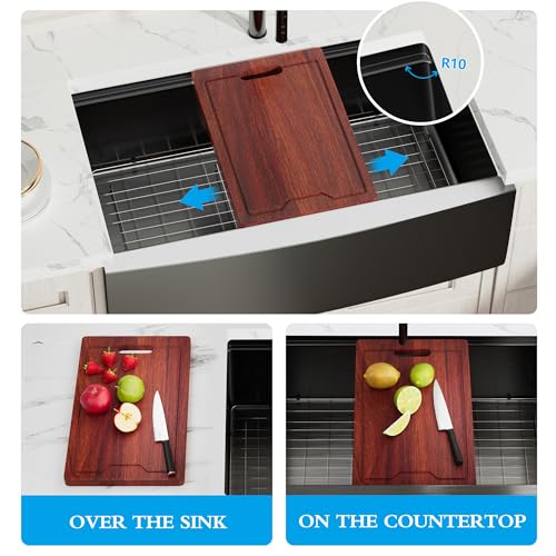 Zalorin Farmhouse Sink, 33 x 22 Inch Undermount Kitchen Sink 16 Gauge Black Stainless Steel Kitchen Sinks Apron Front Single Bowl 10 Inch Deep Workstation Sink with Cutting Board