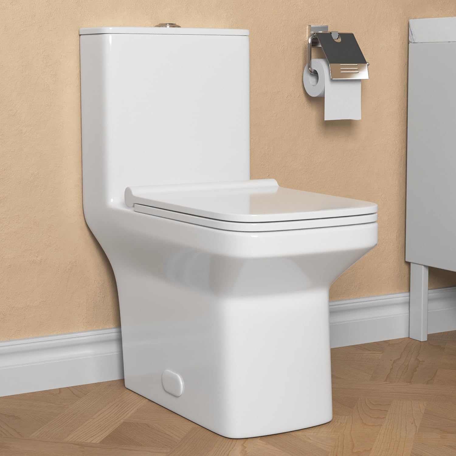 Zalorin One Piece Toilet,   Modern Elongated Toilet Power Dual Flush 1.1/1.6 GPF Toilet for Bathroom 12" Rough in Rectangular Bowl, 1000g MaP