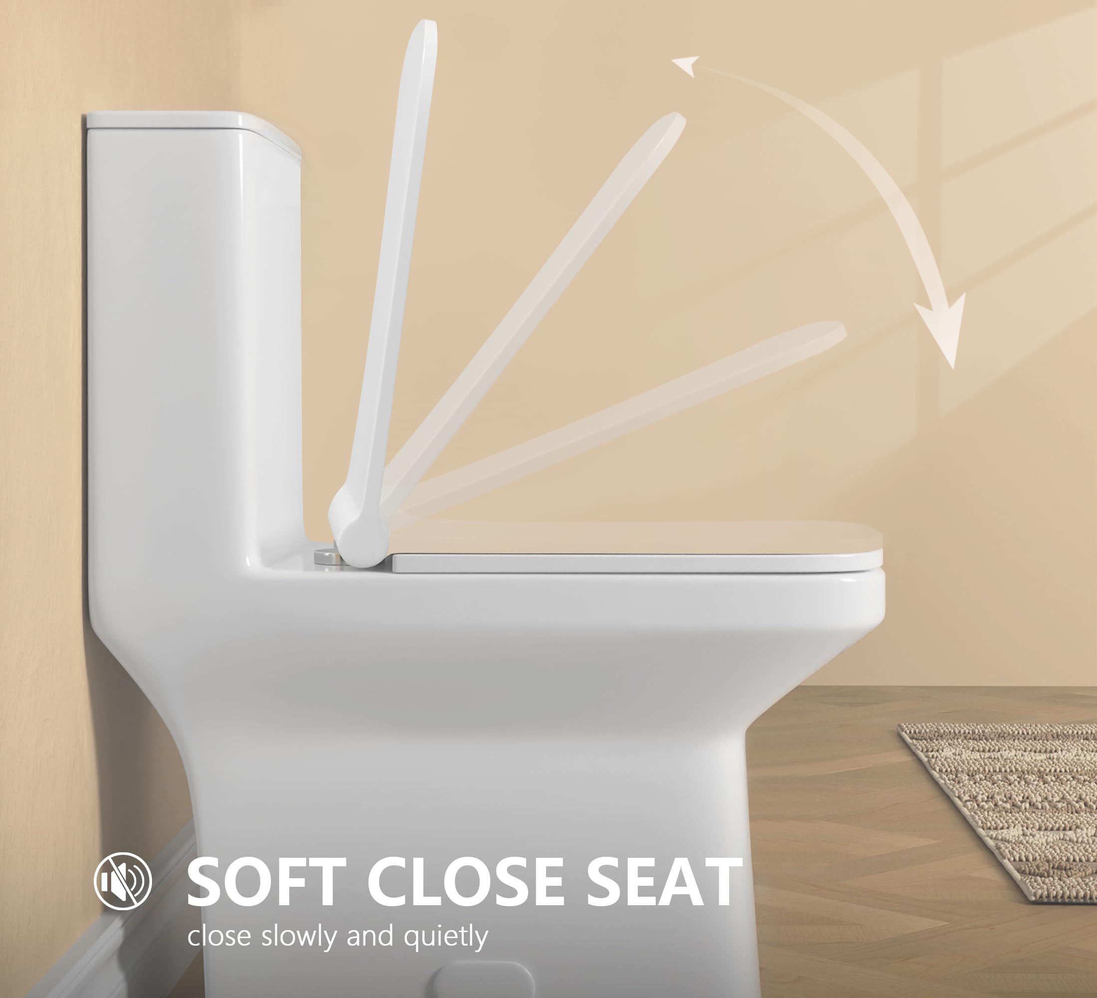 Zalorin One Piece Toilet,   Modern Elongated Toilet Power Dual Flush 1.1/1.6 GPF Toilet for Bathroom 12" Rough in Rectangular Bowl, 1000g MaP