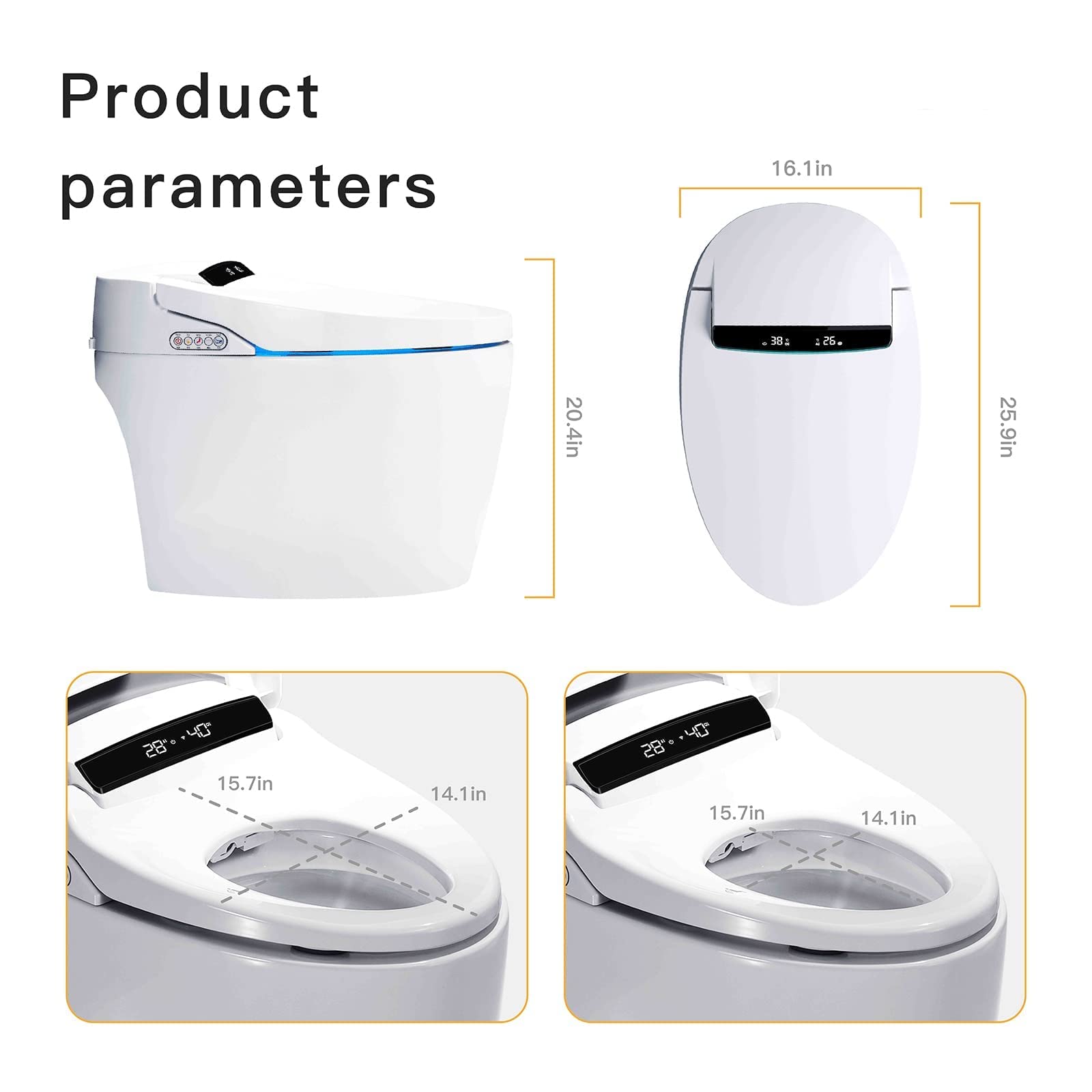 Zalorin  Smart Toilet, One Piece Bidet Toilet for Bathrooms, Toilet with Warm Water Sprayer & Dryer, Foot Sensor Operation, Heated Bidet Seat, Auto Smart Toilet with LED Display