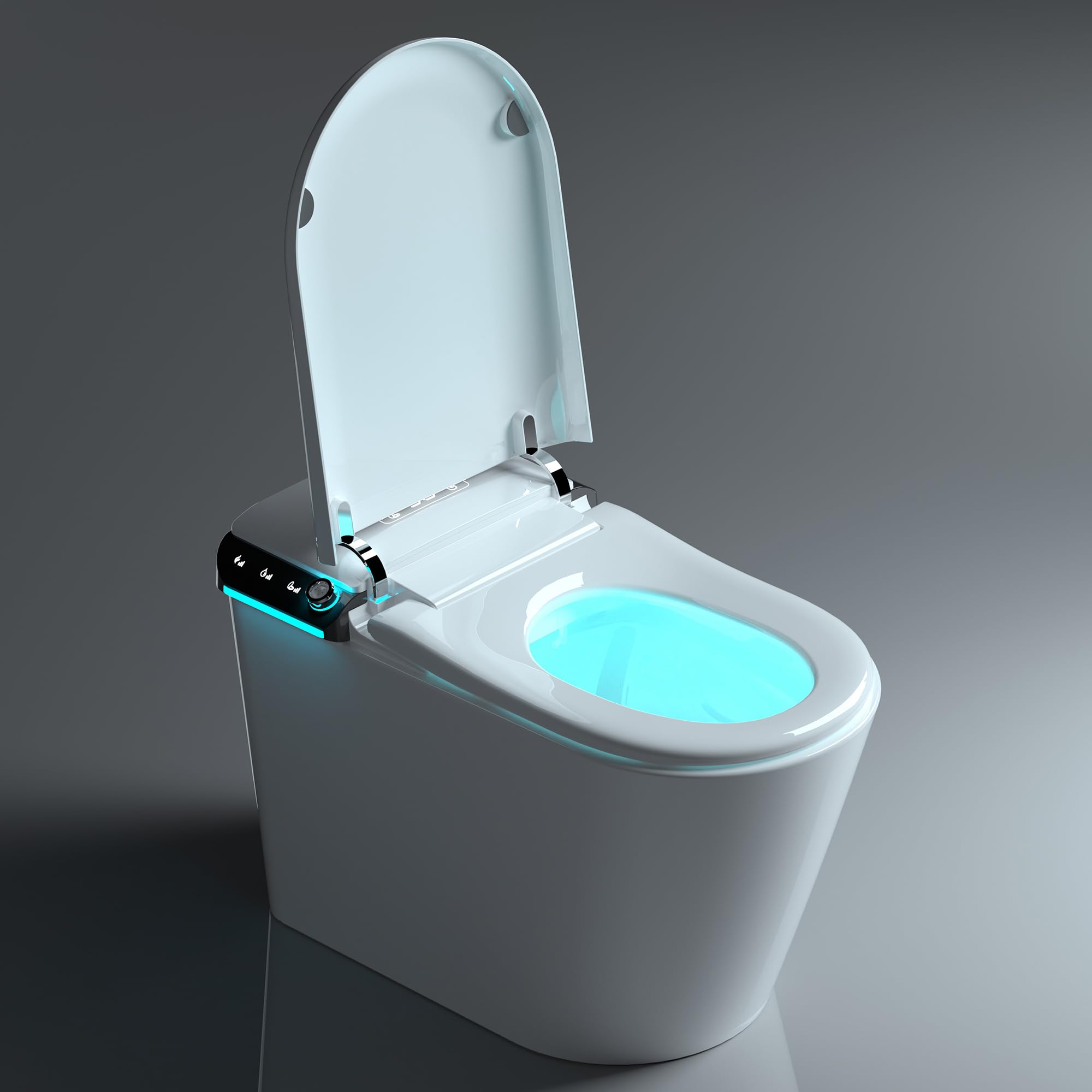 Zalorin Toilet with Auto Open/Close Lid, Bidet Toilet Pump-assisted, Blackout Flush, Heated Seat, Dual Auto Flush, Warm Water, Foot Sensor Operation, Tankless Elongated Toilets with LED Display