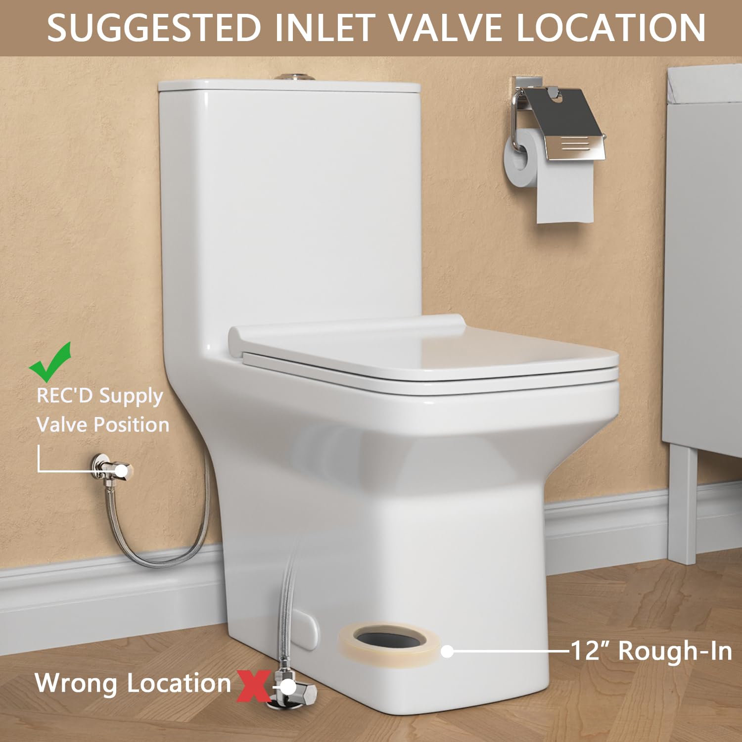 Zalorin One Piece Toilet,   Modern Elongated Toilet Power Dual Flush 1.1/1.6 GPF Toilet for Bathroom 12" Rough in Rectangular Bowl, 1000g MaP