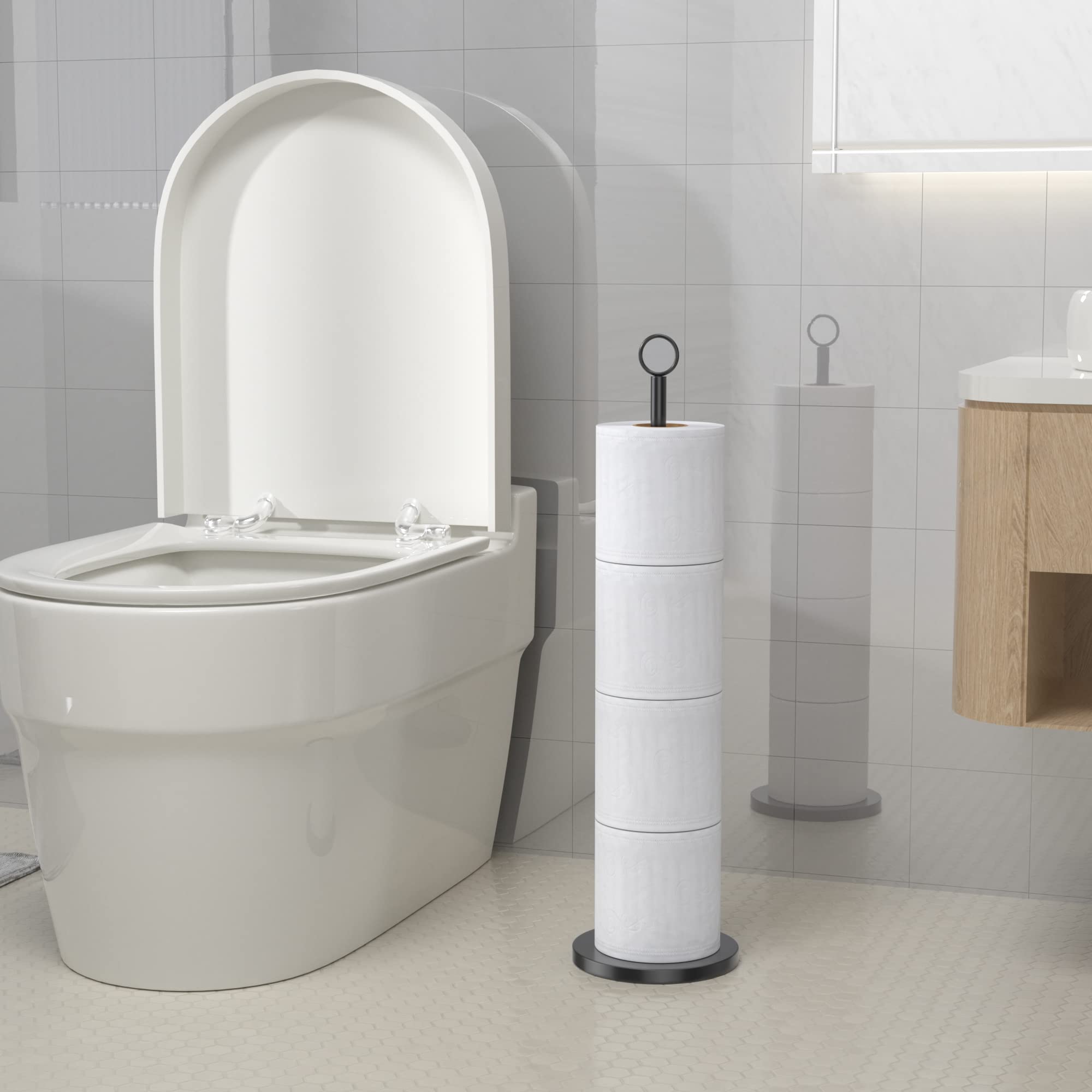 ZalorinToilet Paper Holder Stand(with Reserve Function), Free-Standing Toilet Paper Storage Holder, Stainless Steel Toilet Roll Holder Stand for Bathroom & Toilet Spare Rolls Storage