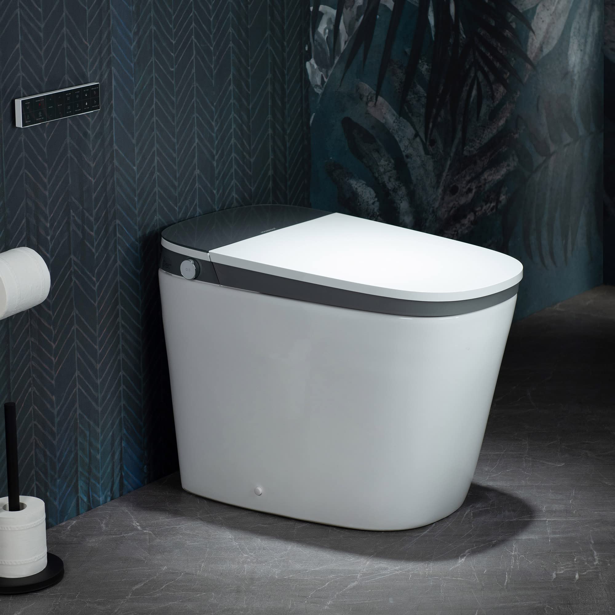 Zalorin Smart Bidet Toilet with 1.28 GPF Dua Flush Auto Open & Close, Auto Flush,Foot Sensor Flush,1000 Gram MaP Flushing Score,LED Display, Chair Height Design and Cleaning Foam Dispenser