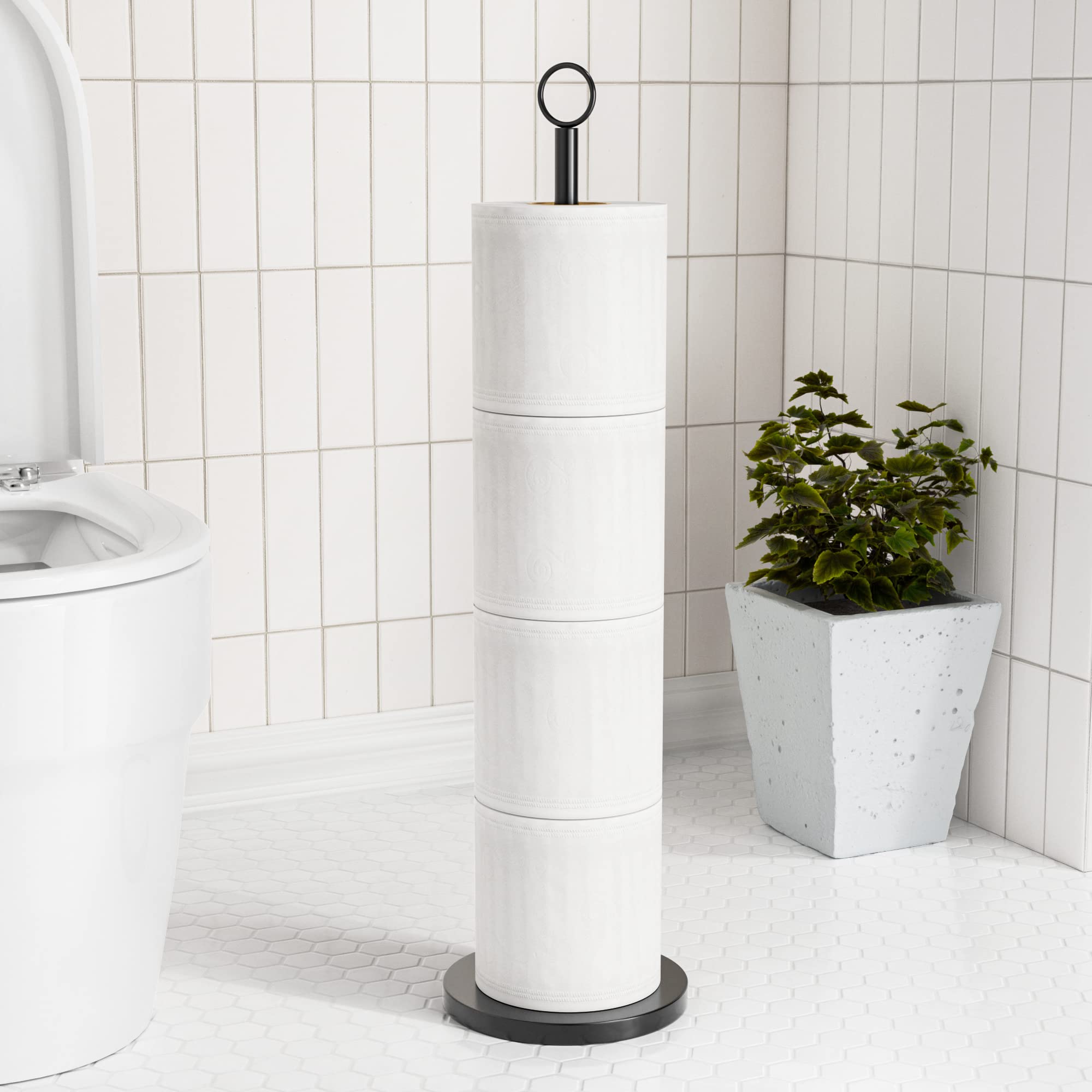 ZalorinToilet Paper Holder Stand(with Reserve Function), Free-Standing Toilet Paper Storage Holder, Stainless Steel Toilet Roll Holder Stand for Bathroom & Toilet Spare Rolls Storage