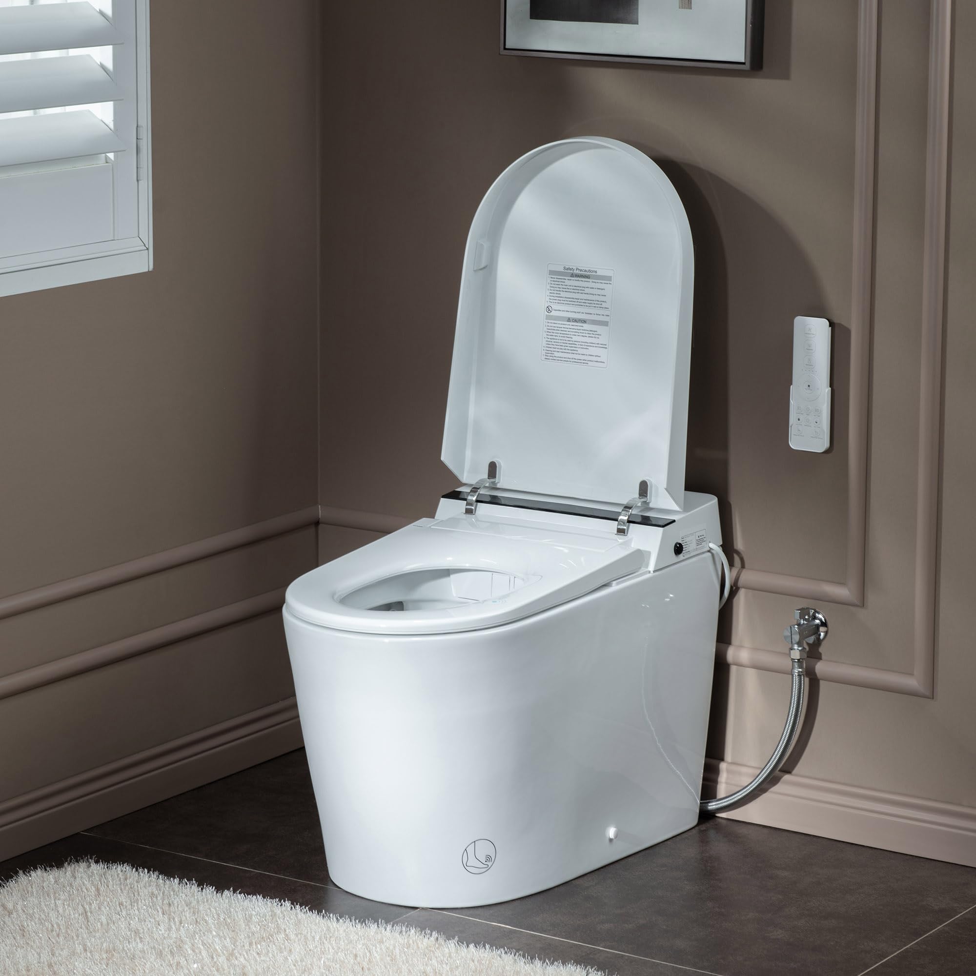 Zalorin B0990S One Piece Elongated Smart Toilet Bidet with Auto Open & Close, Auto Flush, Foot Sensor Flush, LED Temperature Display, Heated Seat and Integrated Multi Function Remote Control, White