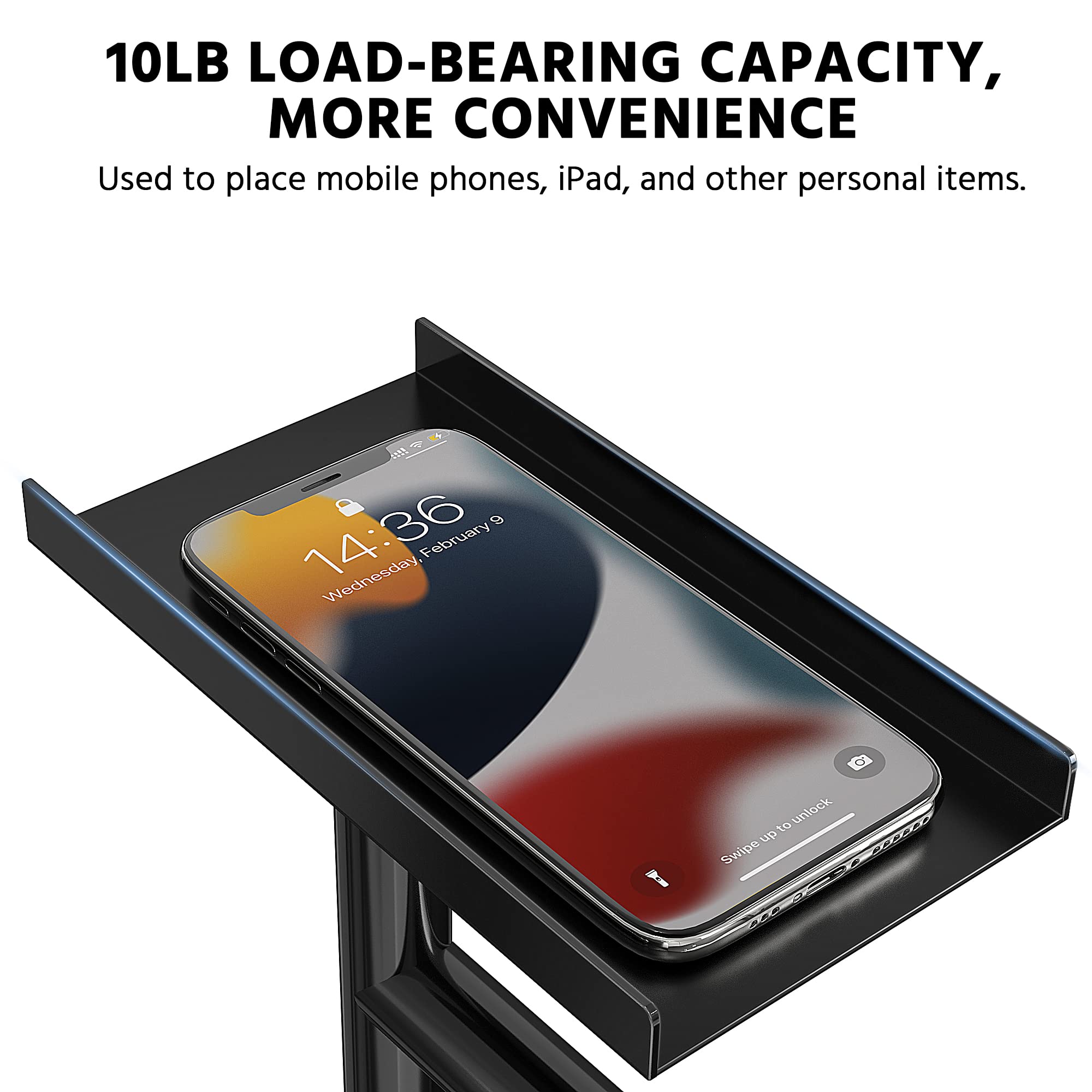 Zalorin Black Toilet Paper Holder Stand with Phone Shelf, Bathroom Toliet Decor Decoration. Tissue Roll Free Standing Storage, Rv Accessories, Apartment Restroom Household Home Essentials