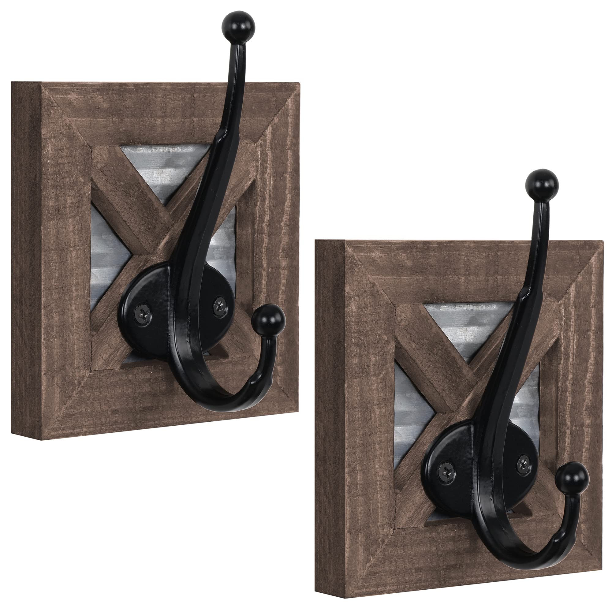 Zalorin Farmhouse Bathroom Hooks for Towels, Coat Hooks, and Robe Hooks - Towel Hooks for Bathroom Wall Mounted, Rustic Wall Hooks Decor, Wood, 2 Pack