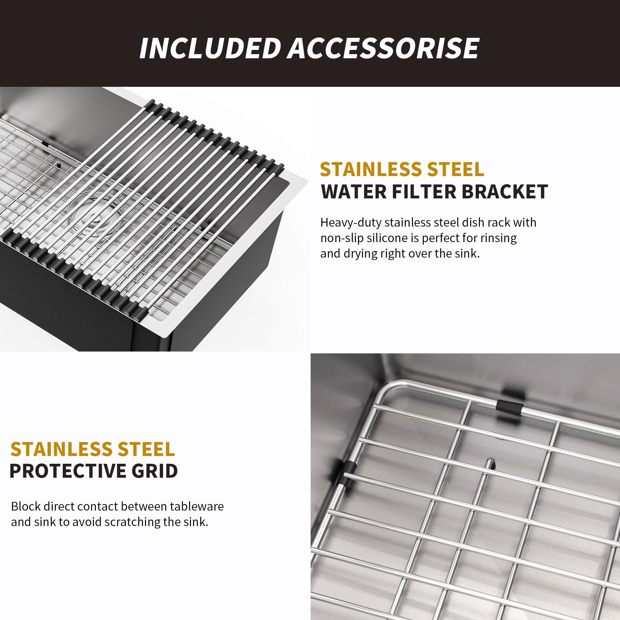 Zalorin Undermount Kitchen Sink Commercial 23" Stainless Steel Undermount Single Bowl Basin Handmade Nano silver Kitchen Sink, Top mount Drop-in 8 Inch Deep Kitchen Sinks