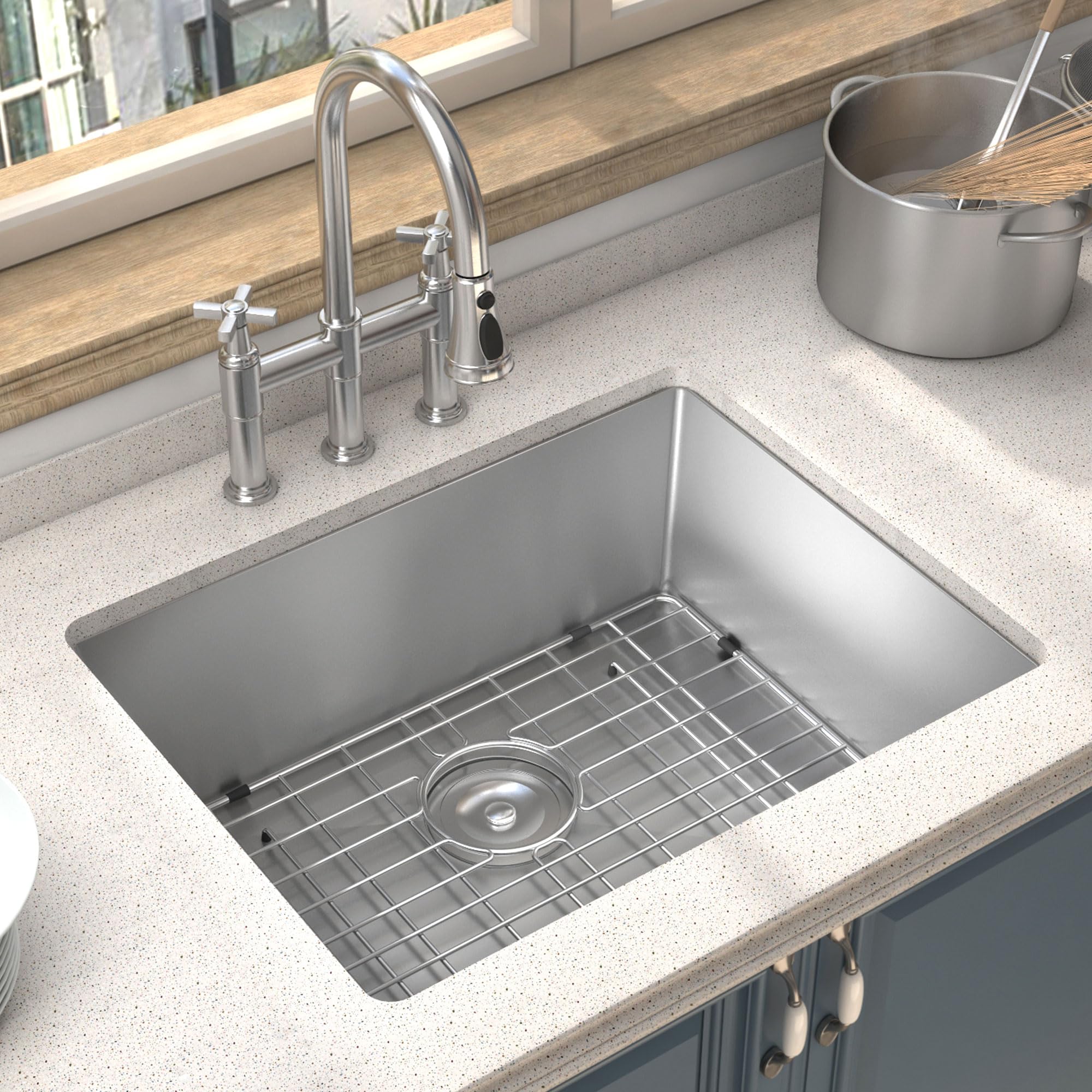 Zalorin Undermount Kitchen Sink Commercial 23" Stainless Steel Undermount Single Bowl Basin Handmade Nano silver Kitchen Sink, Top mount Drop-in 8 Inch Deep Kitchen Sinks