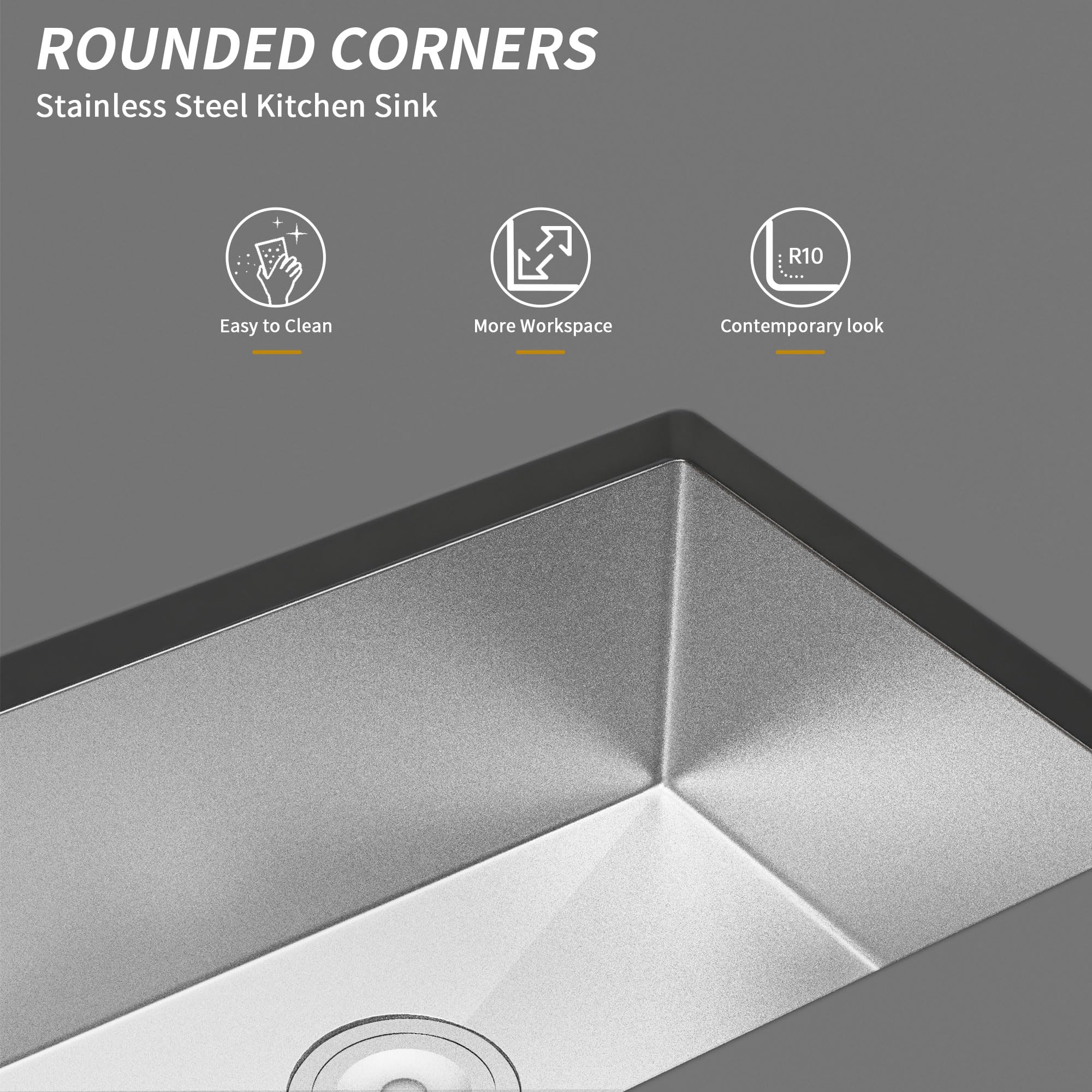 Zalorin Undermount Kitchen Sink Commercial 23" Stainless Steel Undermount Single Bowl Basin Handmade Nano silver Kitchen Sink, Top mount Drop-in 8 Inch Deep Kitchen Sinks