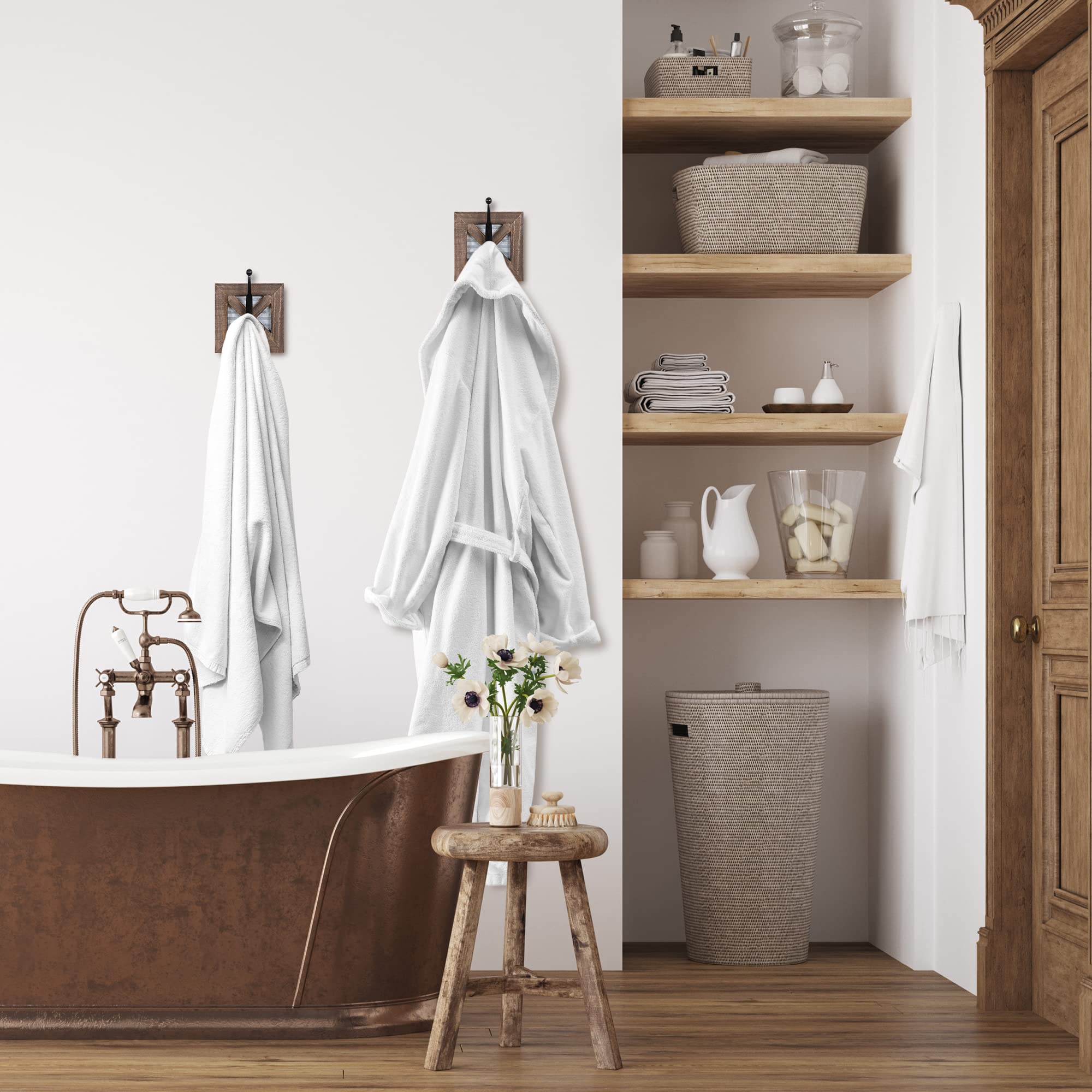 Zalorin Farmhouse Bathroom Hooks for Towels, Coat Hooks, and Robe Hooks - Towel Hooks for Bathroom Wall Mounted, Rustic Wall Hooks Decor, Wood, 2 Pack