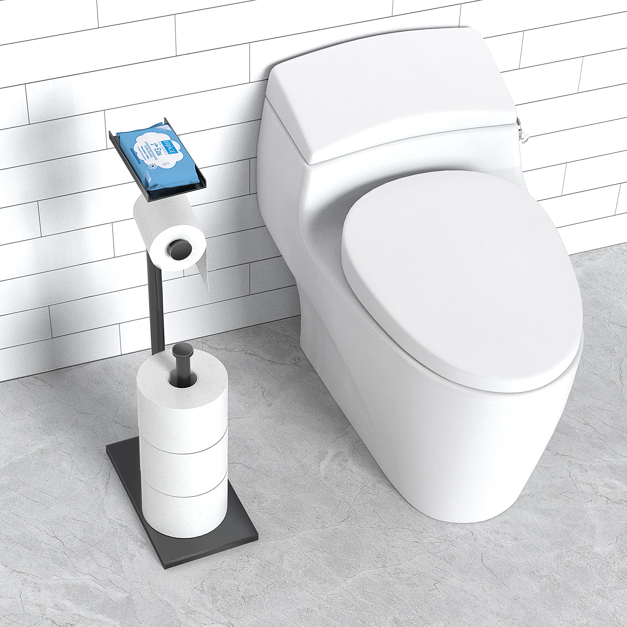 Zalorin Black Toilet Paper Holder Stand with Phone Shelf, Bathroom Toliet Decor Decoration. Tissue Roll Free Standing Storage, Rv Accessories, Apartment Restroom Household Home Essentials